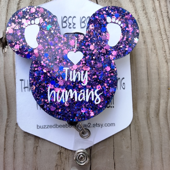 I love tiny humans Mickey mouse head retractable name badge reel ID hold… - Picture 2 of 3